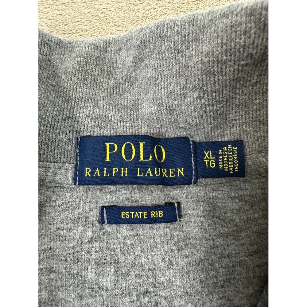 Polo Ralph Lauren Estate Rib 1/4 Zip Pullover Men XL Gray Fresh Pony EUC‎
